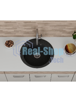 Мойка для кухни BAU Dream Black stone D 50, выпуск с сифоном в комплекте, черный камень