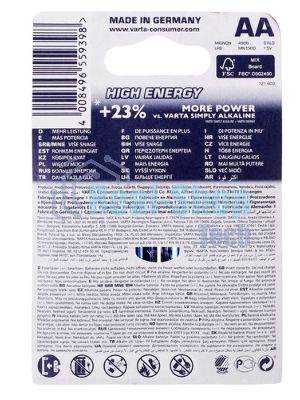 Батарейка Varta LONGLIFE POWER (HIGH ENERGY) LR6 AA 04906121412 BL2 Alkaline 1.5V (4906) (2/40/200)