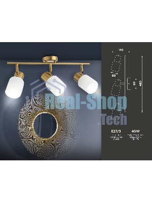 Настенно-потолочный спот TR3972/3 BS/FR латунь/белый матовый E27*3 max 40W 460*80*140
