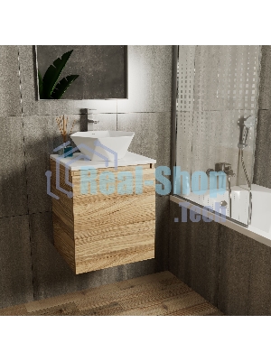 Тумба Bau Dream Blackwood 50 с дверцей, раковина BAU Crystal 40х40, смеситель для раковины высокий Hotel Still, нержавеющая сталь